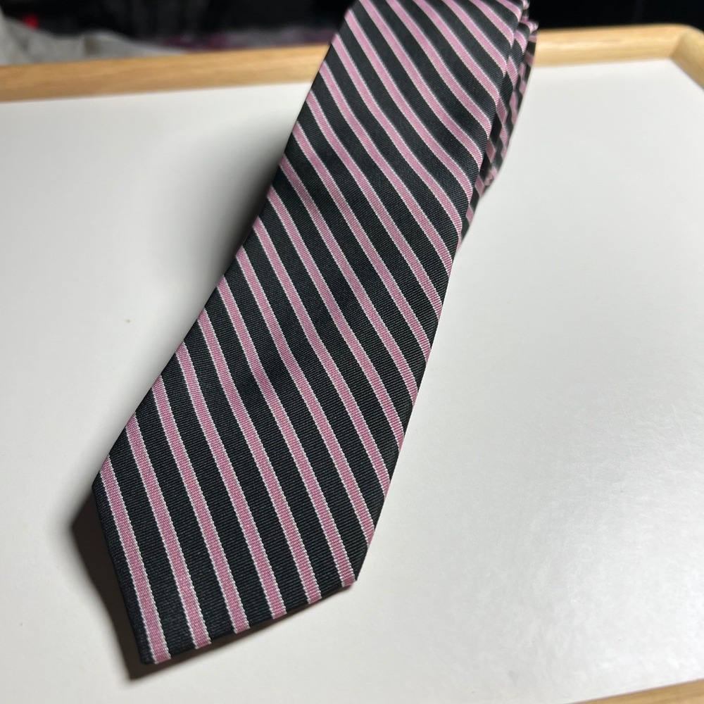 Pierre Cardin Mens Tie Slim Diagonal Striped Black Pink One Size